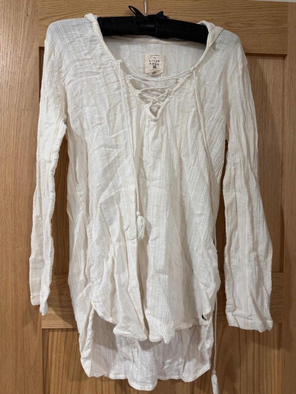 Billabong White Lace-Up Gauze Tunic Top